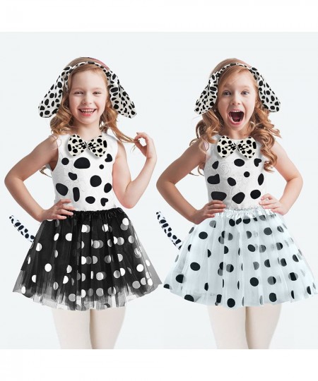 14 Pieces Dalmatian Costume Set Spotted Dog Ear Headband Bow Tie Tail Tutu Skirt and Adhesive Felt Stickers Accessories for H...