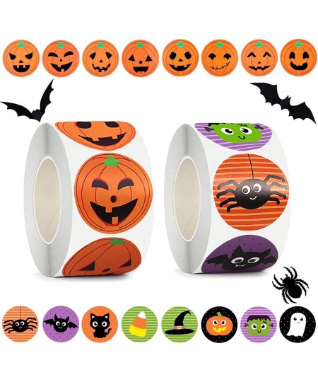 Halloween Stickers for Kids 1000 Pcs Halloween Pumpkin Bat Spider Stickers Roll 16 Vibrant Colors and Designs Round Seal Labe...