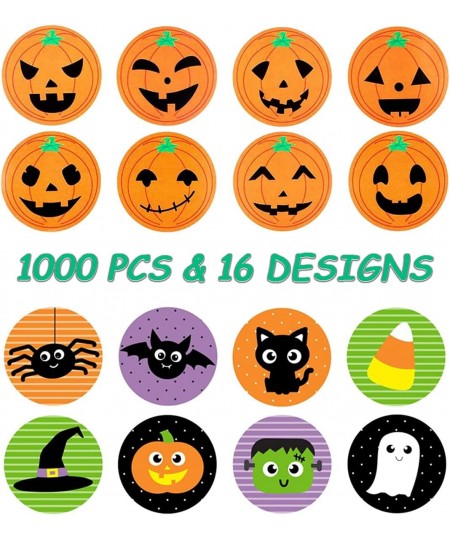 Halloween Stickers for Kids 1000 Pcs Halloween Pumpkin Bat Spider Stickers Roll 16 Vibrant Colors and Designs Round Seal Labe...