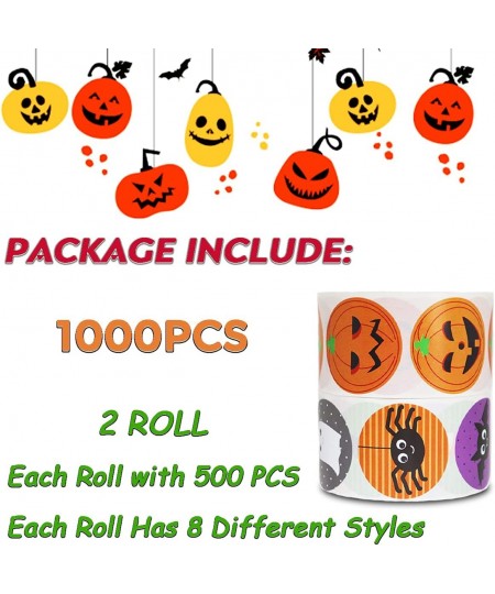 Halloween Stickers for Kids 1000 Pcs Halloween Pumpkin Bat Spider Stickers Roll 16 Vibrant Colors and Designs Round Seal Labe...